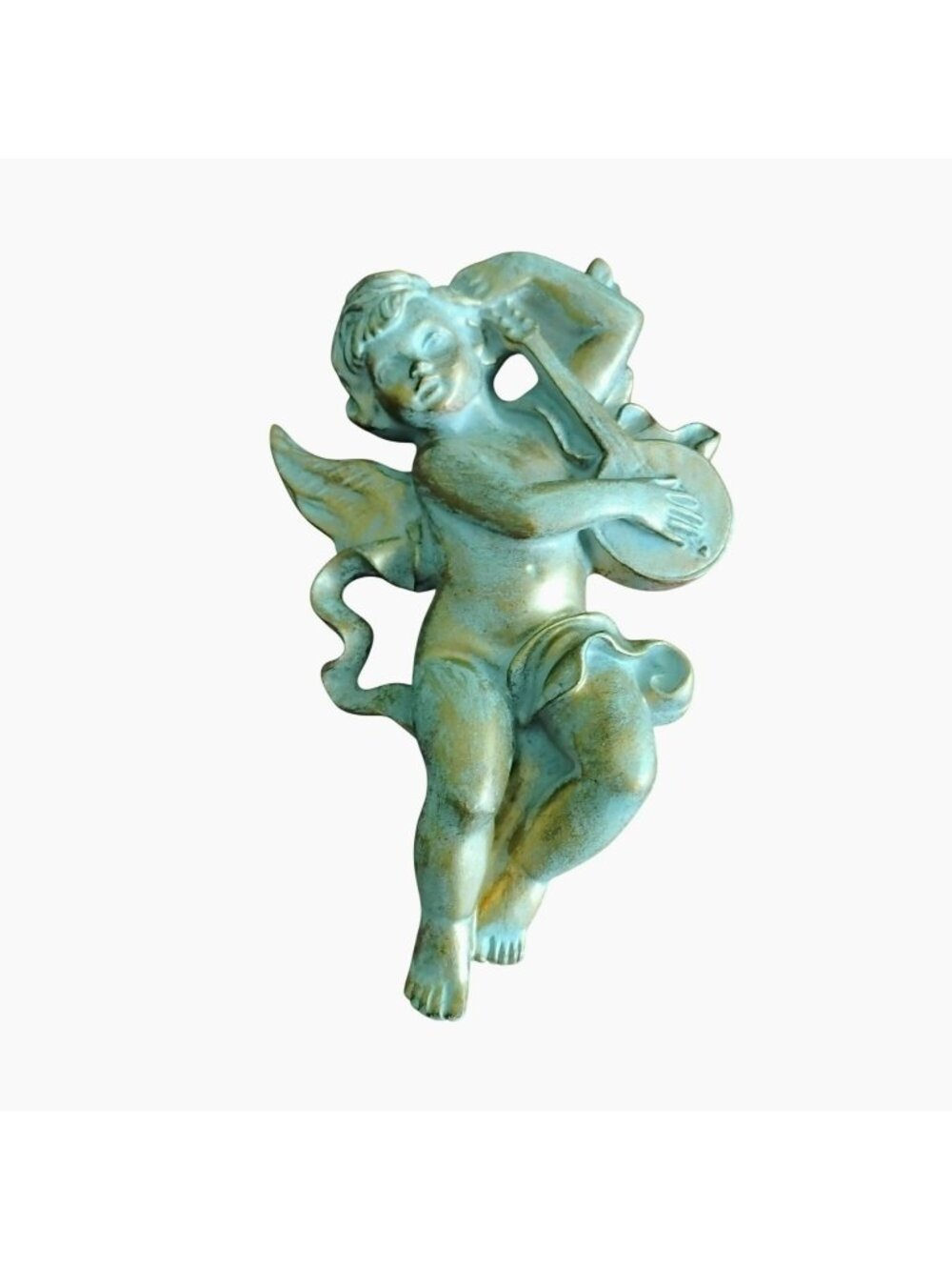 Vintage Cherub Wall Decor w Distressed Gold Finish, Rococo Style Angel Figurine
